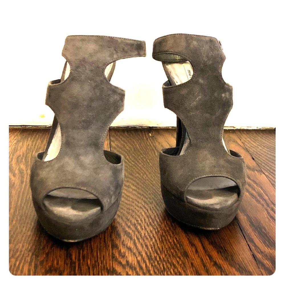 Sexy MIU MIU Grey Suede Platform Gladiators